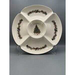 Macy's The Cellar O' Tannenbaum Christmas 12 1/2" Chip and Dip Server 1992